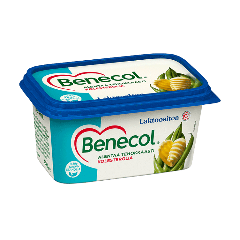 Benecol margariini. Laktoositon ja maidoton kasvirasvalevite - alentaa kolesterolia - Benecol-levite