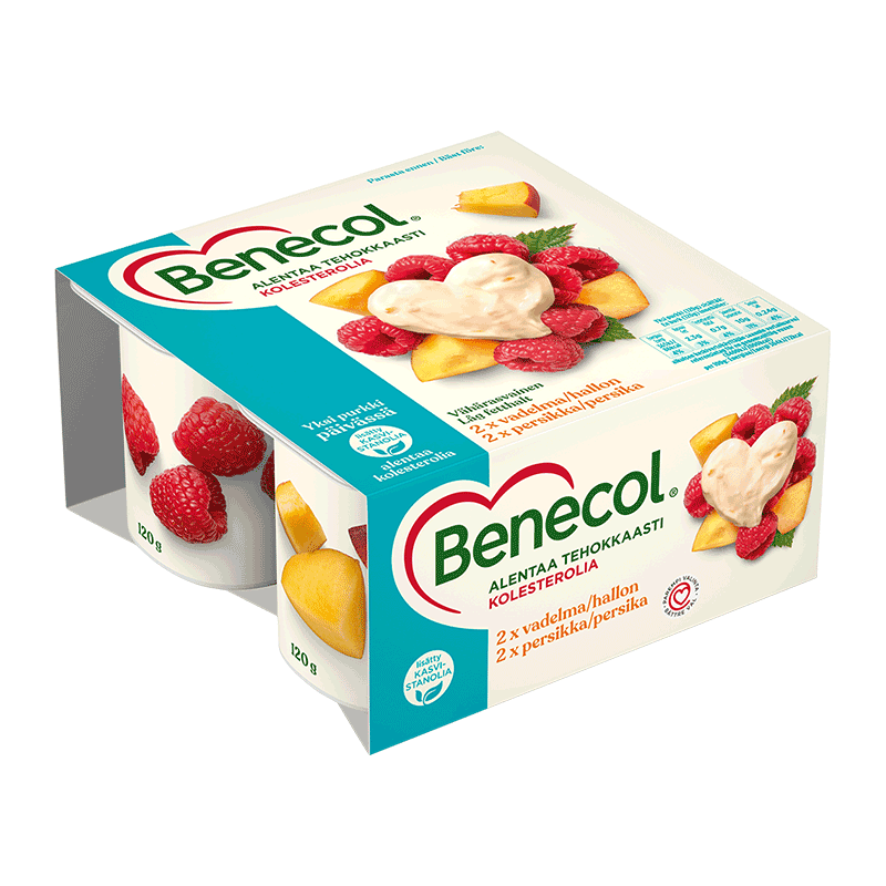 Kolesterolia alentava jogurtti - Benecol Vadelma & Persikka - Benecol