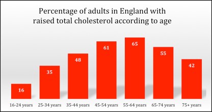 Raised cholesterol by age in England